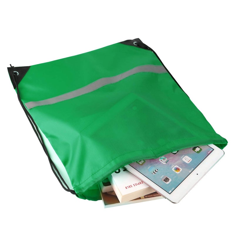 KUUQA 12 Pcs Drawstring Backpack Bag Bulk Reflective Backpack Dark Green String Bags Cinch Sack Backpack for Team Yoga Sport Gym Traveling - Image 4